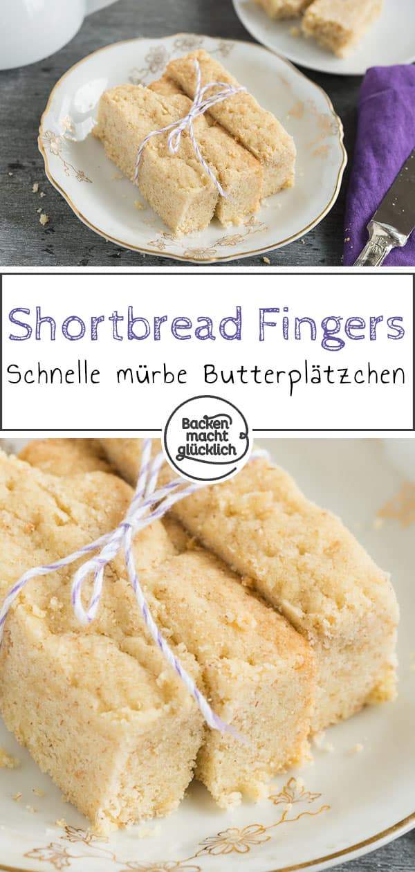 Shortbread ist ein wunderbar mürbes, buttriges und knuspriges Gebäck. Shortbread wird klassisch in längliche Streifen (