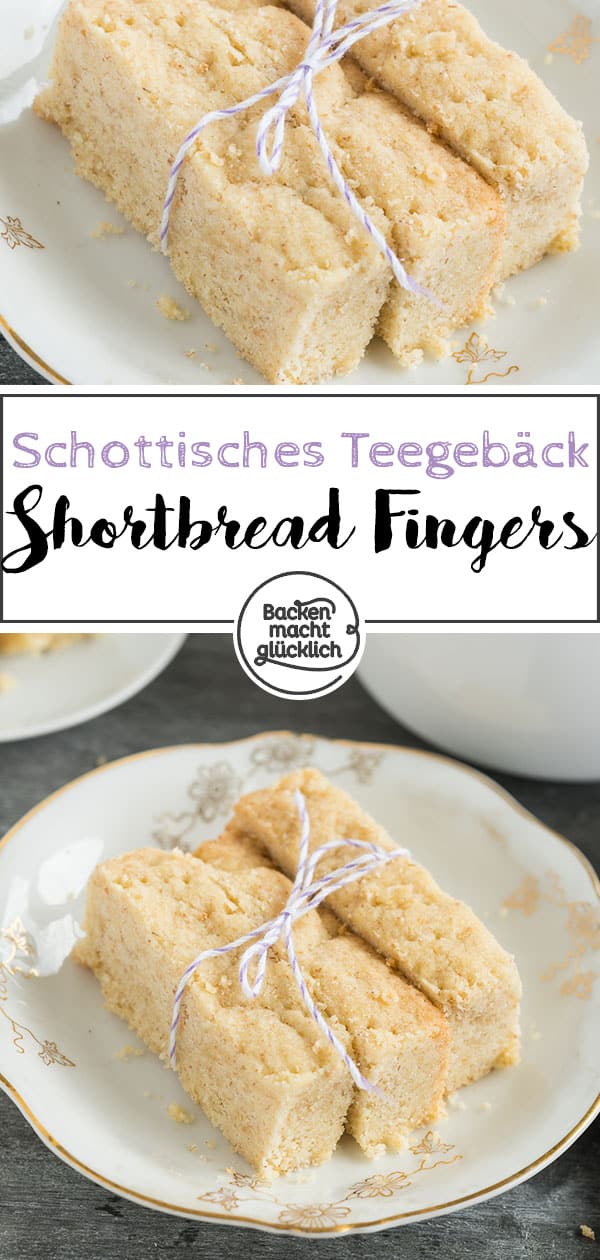 Shortbread ist ein wunderbar mürbes, buttriges und knuspriges Gebäck. Shortbread wird klassisch in längliche Streifen (