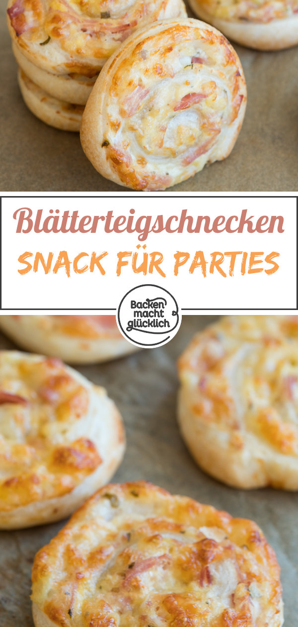 Schnelles Rezept für einfaches Fingerfood. Die Blätterteigschnecken sind idealer Snack für Silvester. Die einfachen Blätterteigschnecken machen sich super auf jedem Silvesterbuffet.