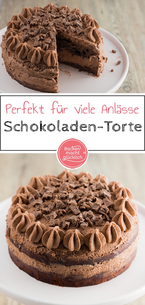 Eine Torte aus Brownie-Böden, Schokoladen-Brownie-Creme sowie einem Topping aus Brownieschokolade. Eine geniale (Geburtstags-)Torte für alle, die Schokolade lieben! Achtung: Die Ganache muss am Vorabend vorbereitet werden.