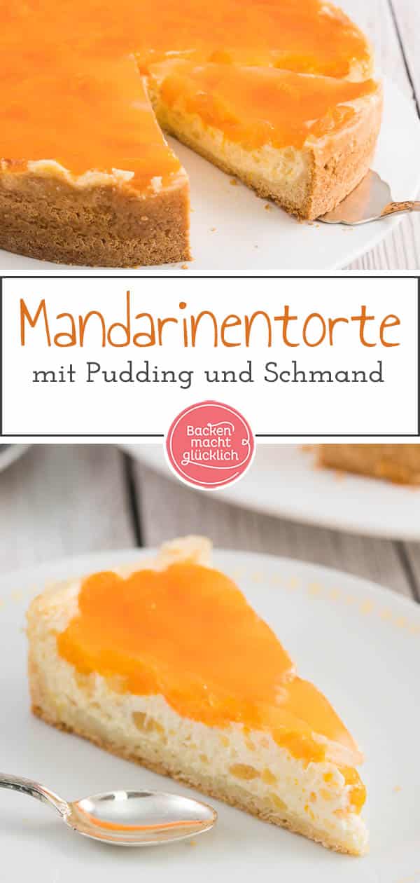 Omas Mandarinen-Schmand-Torte mit feinem Mürbeteig ist ein echter Klassiker für Kaffee und Kuchen. Der cremige Käsekuchen mit Mandarinen und Schmand kommt einfach überall gut an und ist super einfach! #käsekuchen #schmandkuchen #schmandtorte #mandarinen #mandarinenkuchen #backenmachtglücklich