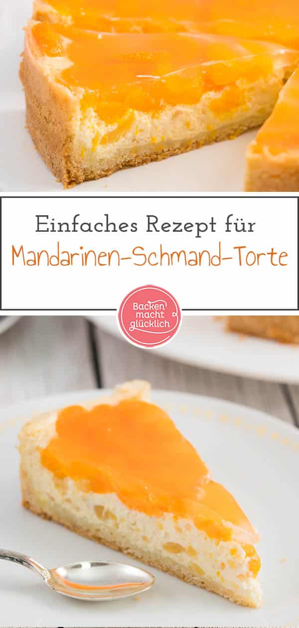 Omas Mandarinen-Schmand-Torte mit feinem Mürbeteig ist ein echter Klassiker für Kaffee und Kuchen. Der cremige Käsekuchen mit Mandarinen und Schmand kommt einfach überall gut an und ist super einfach! #käsekuchen #schmandkuchen #schmandtorte #mandarinen #mandarinenkuchen #backenmachtglücklich