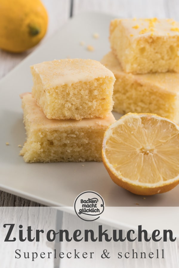 Einfaches Zitronenkuchen-Rezept, das auch Anfänger leicht nachbacken können. Der Zitronenblechkuchen ist sehr saftig und hält mehrere Tage frisch.