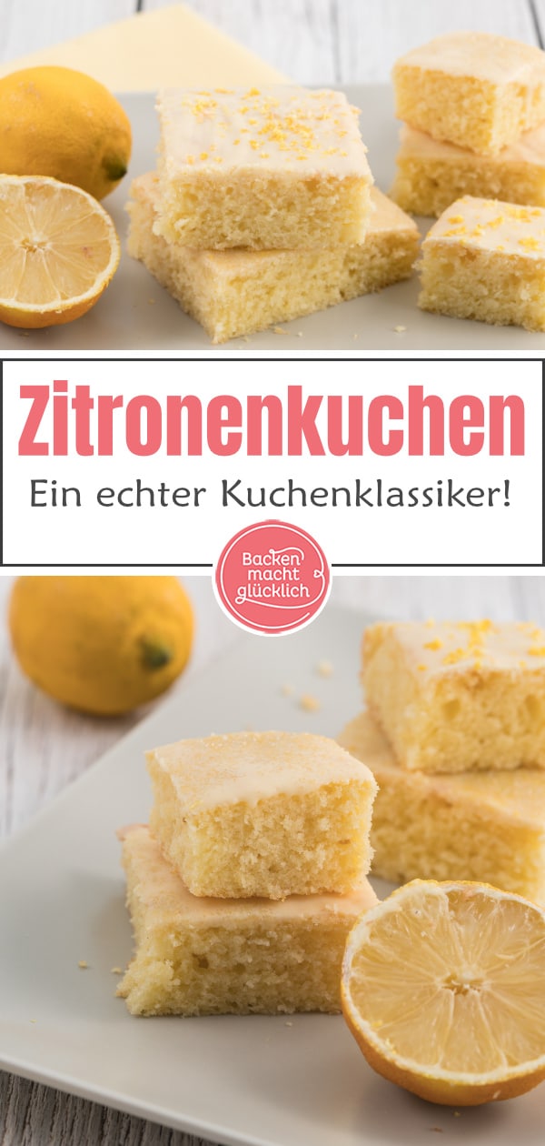 Einfaches Zitronenkuchen-Rezept, das auch Anfänger leicht nachbacken können. Der Zitronenblechkuchen ist sehr saftig und hält mehrere Tage frisch.