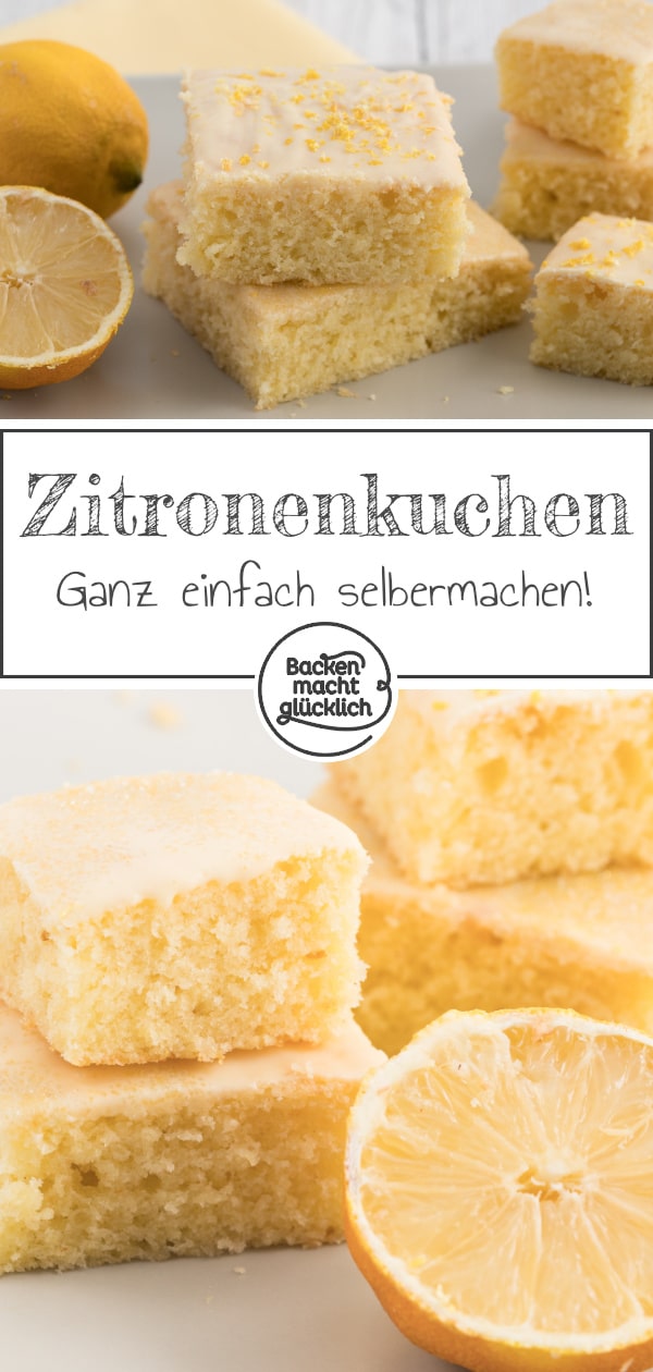 Einfaches Zitronenkuchen-Rezept, das auch Anfänger leicht nachbacken können. Der Zitronenblechkuchen ist sehr saftig und hält mehrere Tage frisch.