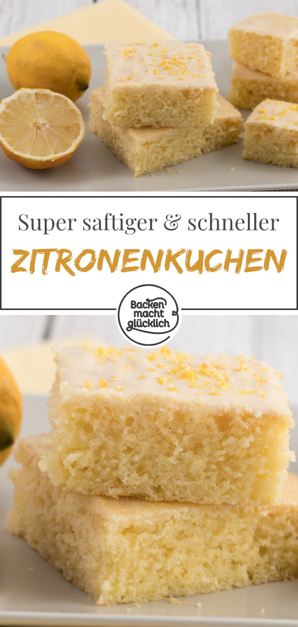 Einfaches Zitronenkuchen-Rezept, das auch Anfänger leicht nachbacken können. Der Zitronenblechkuchen ist sehr saftig und hält mehrere Tage frisch.