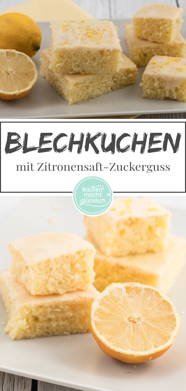 Einfaches Zitronenkuchen-Rezept, das auch Anfänger leicht nachbacken können. Der Zitronenblechkuchen ist sehr saftig und hält mehrere Tage frisch.