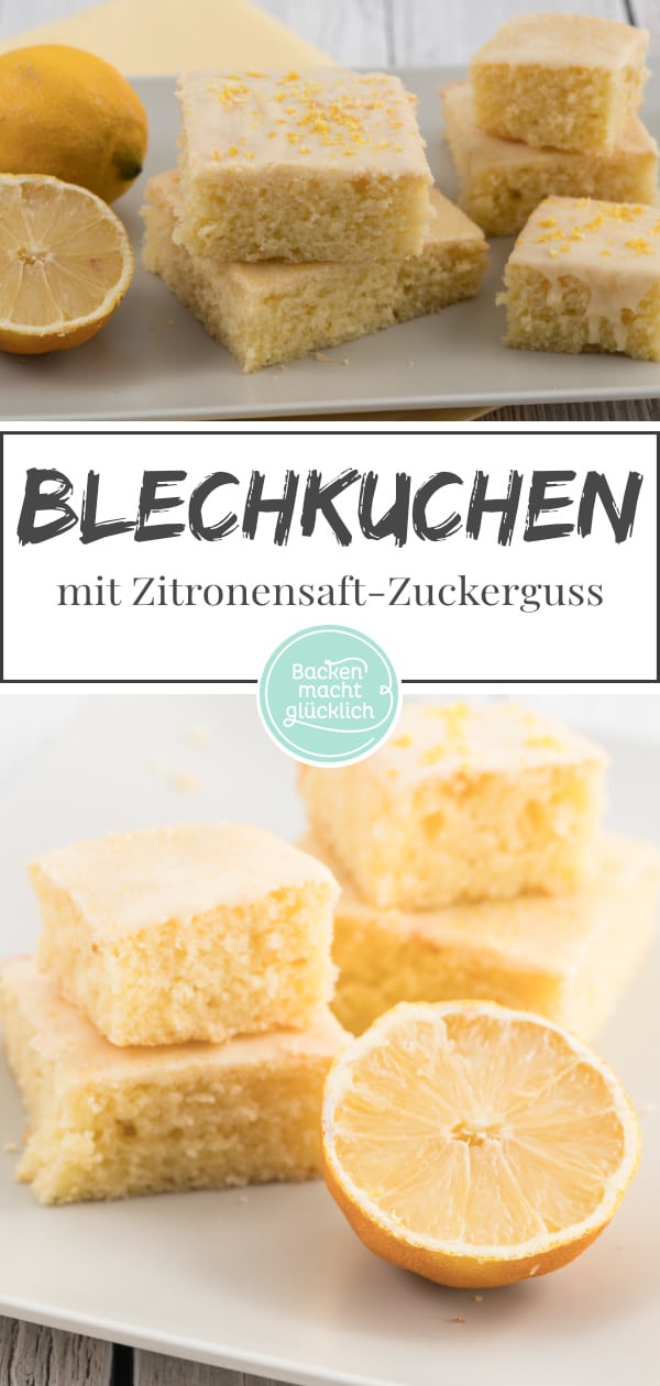 Einfaches Zitronenkuchen-Rezept, das auch Anfänger leicht nachbacken können. Der Zitronenblechkuchen ist sehr saftig und hält mehrere Tage frisch.