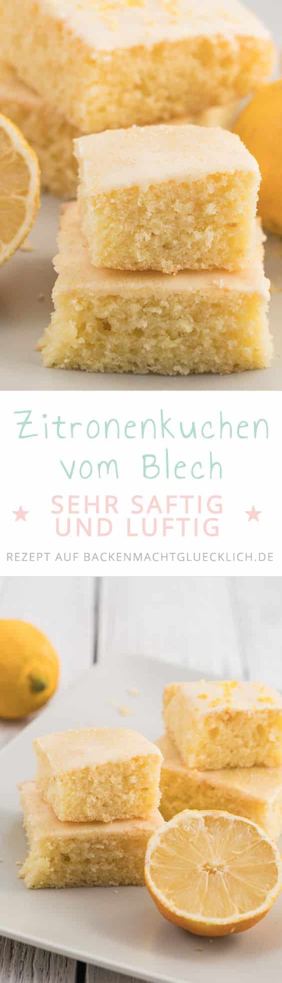 Einfaches Zitronenkuchen-Rezept, das auch Anfänger leicht nachbacken können. Der Zitronenblechkuchen ist sehr saftig und hält mehrere Tage frisch.