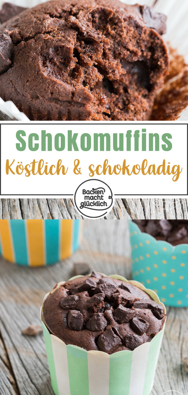 Einfaches Rezept für supersaftige Schokomuffins mit Öl. Die Schokoladenmuffins benötigen nur wenige Zutaten und sind innerhalb von 5 Minuten im Ofen.
