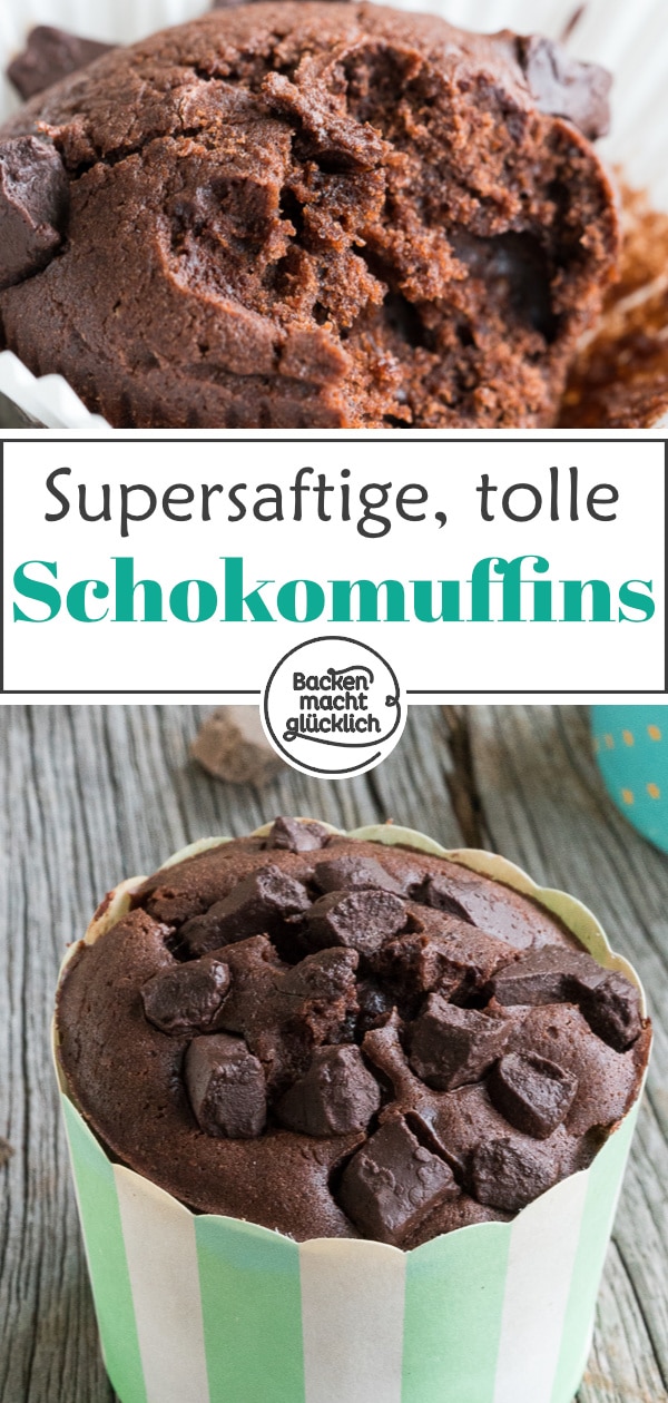 Einfaches Rezept für supersaftige Schokomuffins mit Öl. Die Schokoladenmuffins benötigen nur wenige Zutaten und sind innerhalb von 5 Minuten im Ofen.