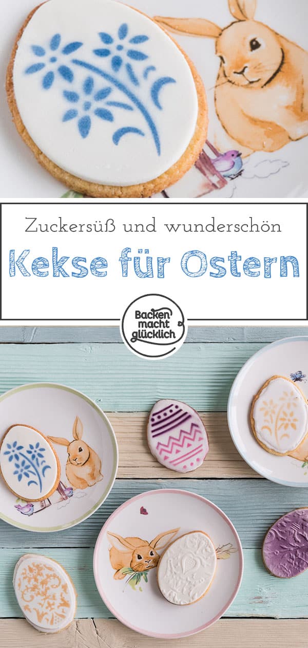 Tolles Rezept für klassische Osterplätzchen. Die Osterkekse werden besonders hübsch mit Fondant und Airbrush. Aber auch mit Zuckerguss sind die Osterkekse super lecker.