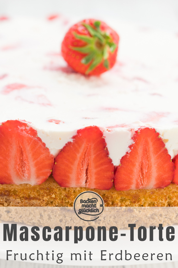 Erdbeer-Sahne-Torte mit Mascarponecreme ✓ Einfaches Rezept ✓ Ein Traum aus Erdbeeren, Sahne, Mürbeteig und Biskuit.