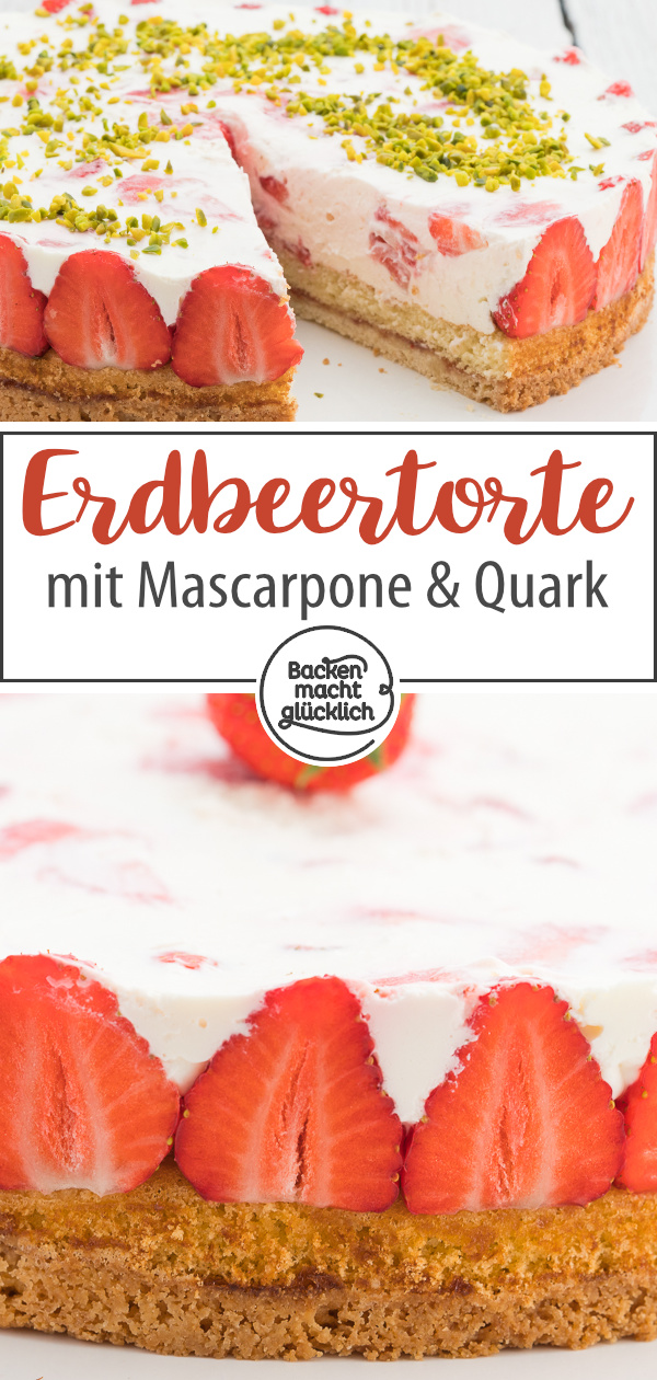 Erdbeer-Sahne-Torte mit Mascarponecreme ✓ Einfaches Rezept ✓ Ein Traum aus Erdbeeren, Sahne, Mürbeteig und Biskuit.