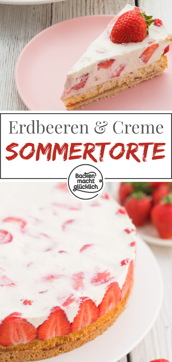 Erdbeer-Sahne-Torte mit Mascarponecreme ✓ Einfaches Rezept ✓ Ein Traum aus Erdbeeren, Sahne, Mürbeteig und Biskuit.