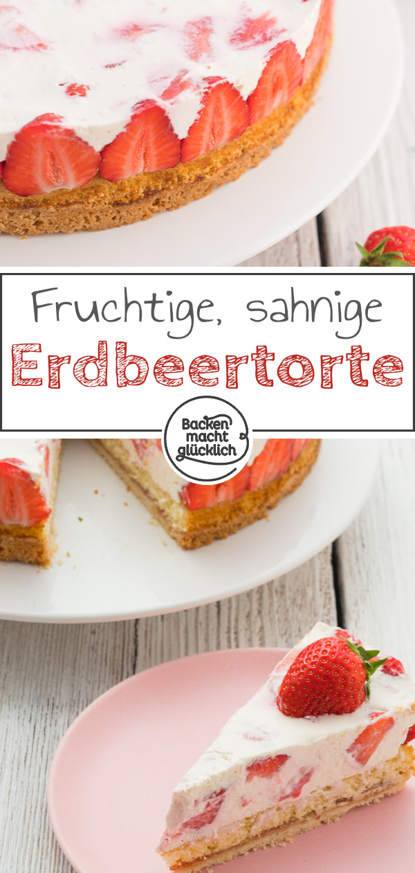 Erdbeer-Sahne-Torte mit Mascarponecreme ✓ Einfaches Rezept ✓ Ein Traum aus Erdbeeren, Sahne, Mürbeteig und Biskuit.