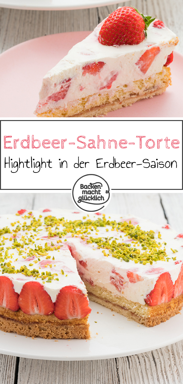 Erdbeer-Sahne-Torte mit Mascarponecreme ✓ Einfaches Rezept ✓ Ein Traum aus Erdbeeren, Sahne, Mürbeteig und Biskuit.