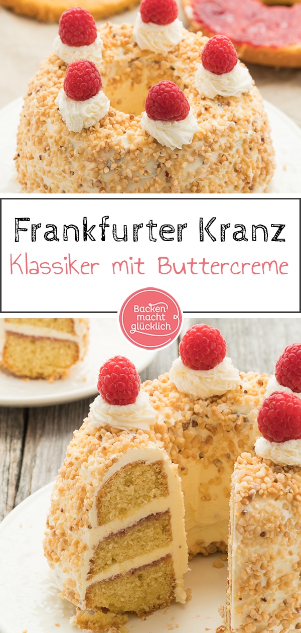 Selbstgemachter Frankfurter Kranz ist etwas aufwändig, aber unkompliziert - und vor allem ein echtes Prachtstück. Der traditionelle Frankfurter Kranz mit Rührteig und Buttercreme ist wie gemacht für besondere Anlässe. Und mit meinem Rezept gelingt euch der Frankfurter Kranz ganz bestimmt.