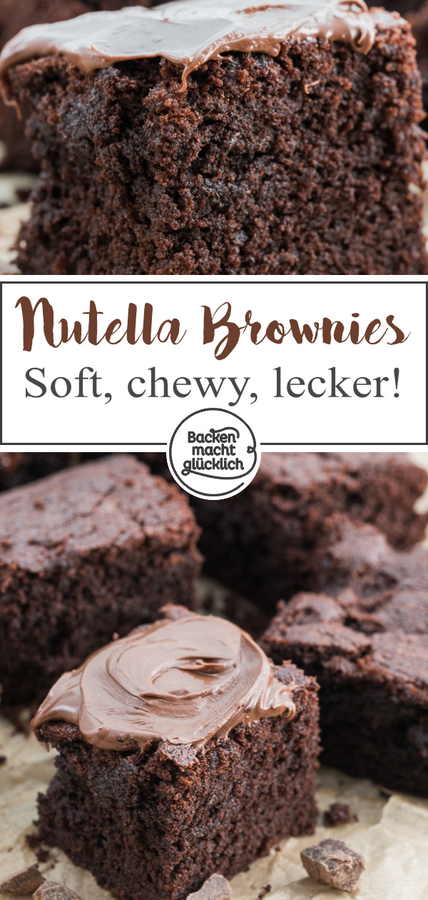 Das perfekte Rezept für Nutella-Brownies: einfach und schnell zu backen; schön soft, chewy und superschokoladig!