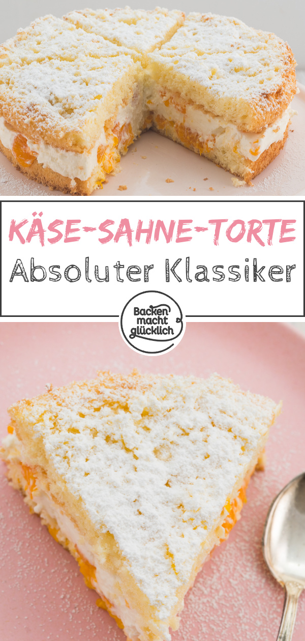 Lust auf eine köstliche Käse-Sahne-Torte mit Mandarinen und Quark? Dieses klassische, einfache Käsesahnetorten-Rezept ist sehr beliebt!