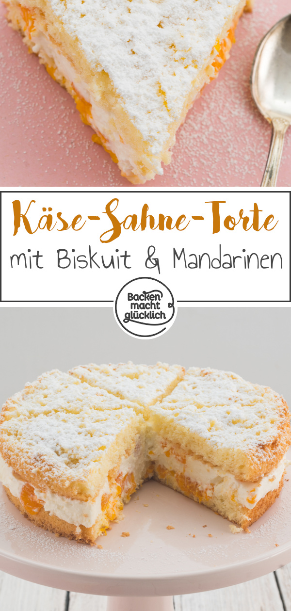 Lust auf eine köstliche Käse-Sahne-Torte mit Mandarinen und Quark? Dieses klassische, einfache Käsesahnetorten-Rezept ist sehr beliebt!