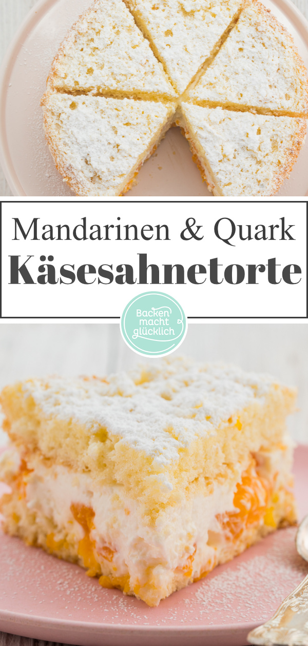 Lust auf eine köstliche Käse-Sahne-Torte mit Mandarinen und Quark? Dieses klassische, einfache Käsesahnetorten-Rezept ist sehr beliebt!