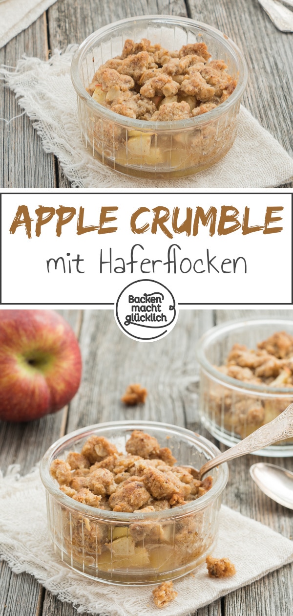 Knusprige Streusel, fruchtige Apfelfüllung: Dieses einfache Apple Crumble Rezept mit Haferflocken ist genial!