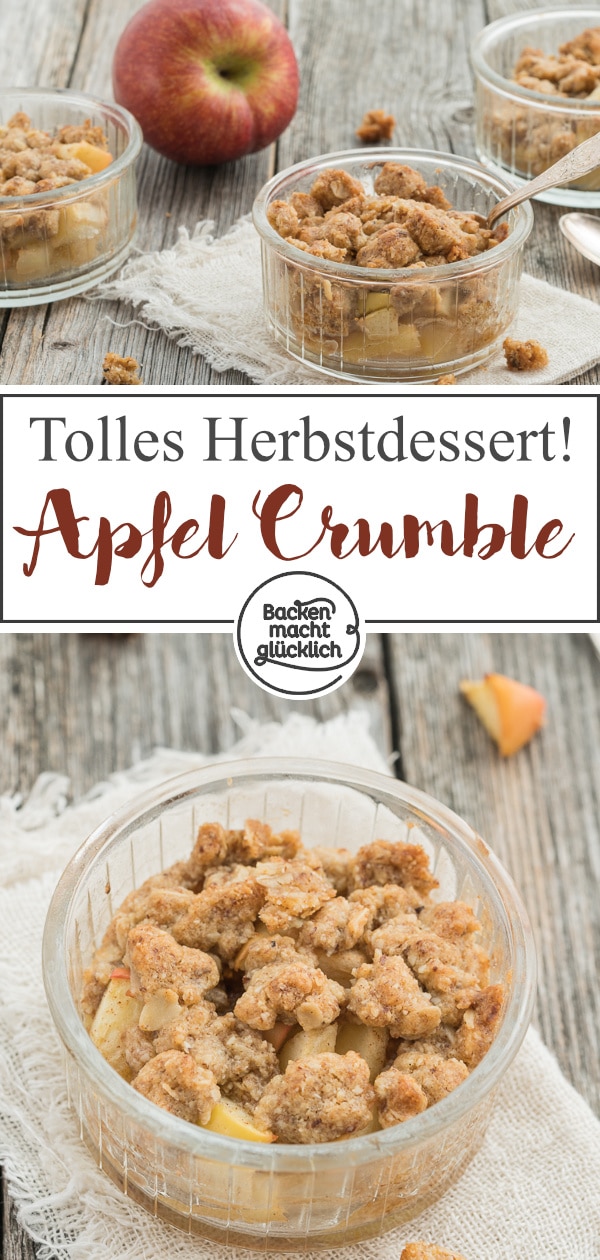 Knusprige Streusel, fruchtige Apfelfüllung: Dieses einfache Apple Crumble Rezept mit Haferflocken ist genial!