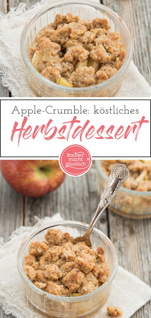 Knusprige Streusel, fruchtige Apfelfüllung: Dieses einfache Apple Crumble Rezept mit Haferflocken ist genial!