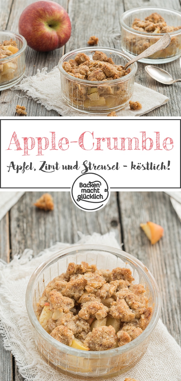 Knusprige Streusel, fruchtige Apfelfüllung: Dieses einfache Apple Crumble Rezept mit Haferflocken ist genial!