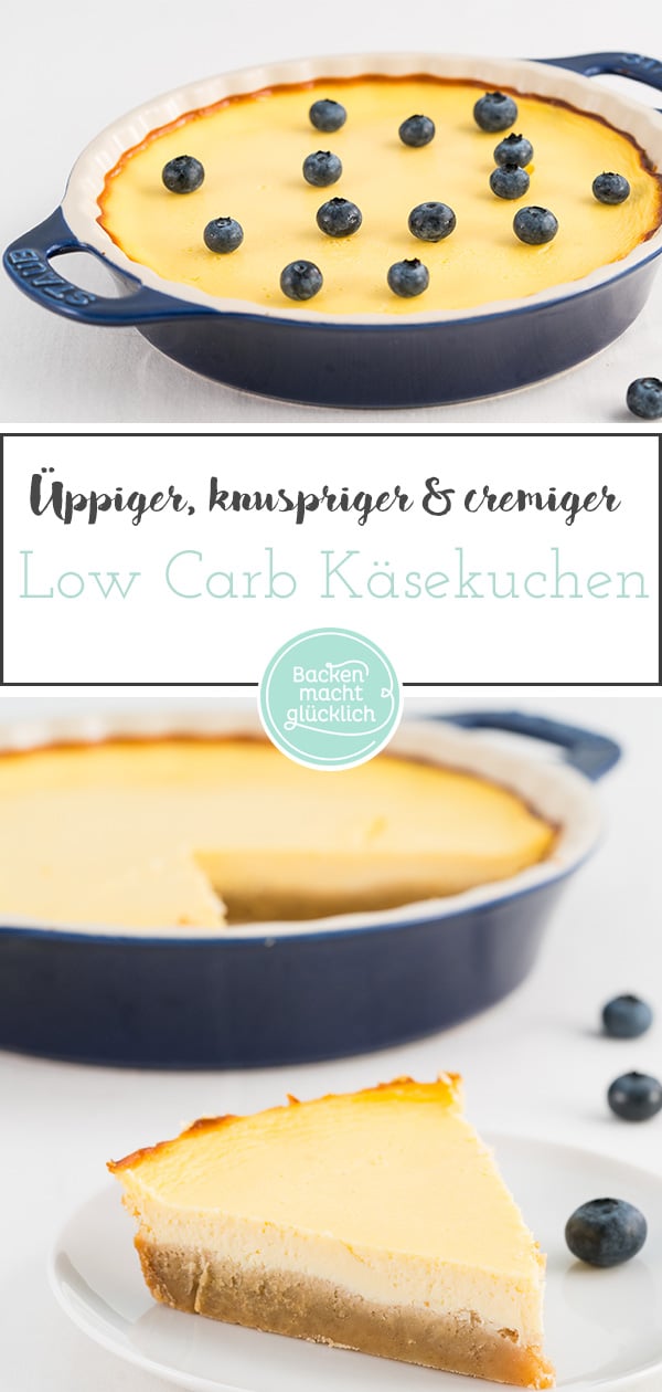 Bei diesem Low Carb New-York-Cheesecake fehlt es wirklich an nichts: Die zuckerfreie Käsekuchen-Masse wird super cremig und stabil, und der Mürbteigboden ohne Weizenmehl wird herrlich üppig und knusprig. Der ideale Low Carb Käsekuchen.