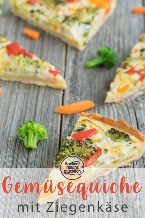 Absolut köstliche Gemüsequiche mit Ziegenkäse und Mürbeteig - perfekt zum Abendessen oder als Snack.