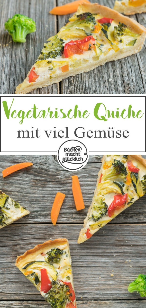 Absolut köstliche Gemüsequiche mit Ziegenkäse und Mürbeteig - perfekt zum Abendessen oder als Snack.