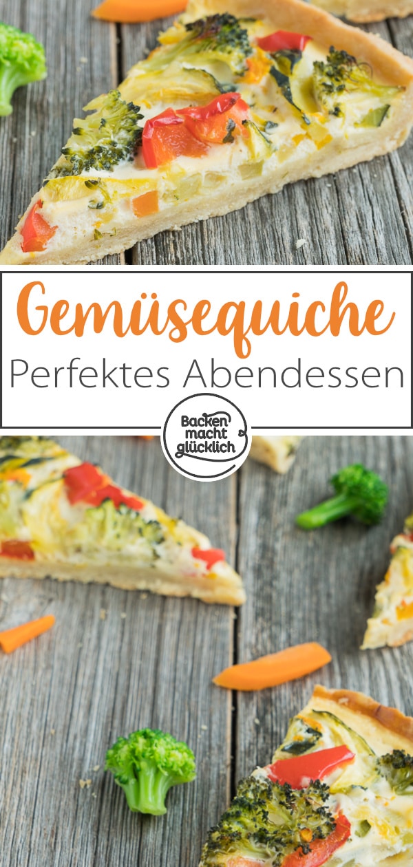 Absolut köstliche Gemüsequiche mit Ziegenkäse und Mürbeteig - perfekt zum Abendessen oder als Snack.