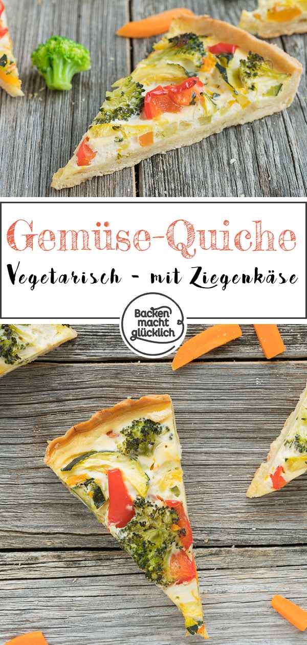 Absolut köstliche Gemüsequiche mit Ziegenkäse und Mürbeteig - perfekt zum Abendessen oder als Snack.