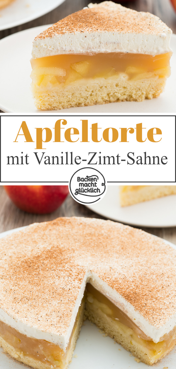 Die beste Apfel-Sahne-Torte mit Pudding und Mürbeteig: kommt garantiert gut an, ist superlecker & einfach zu machen!