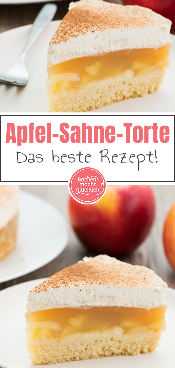 Die beste Apfel-Sahne-Torte mit Pudding und Mürbeteig: kommt garantiert gut an, ist superlecker & einfach zu machen!