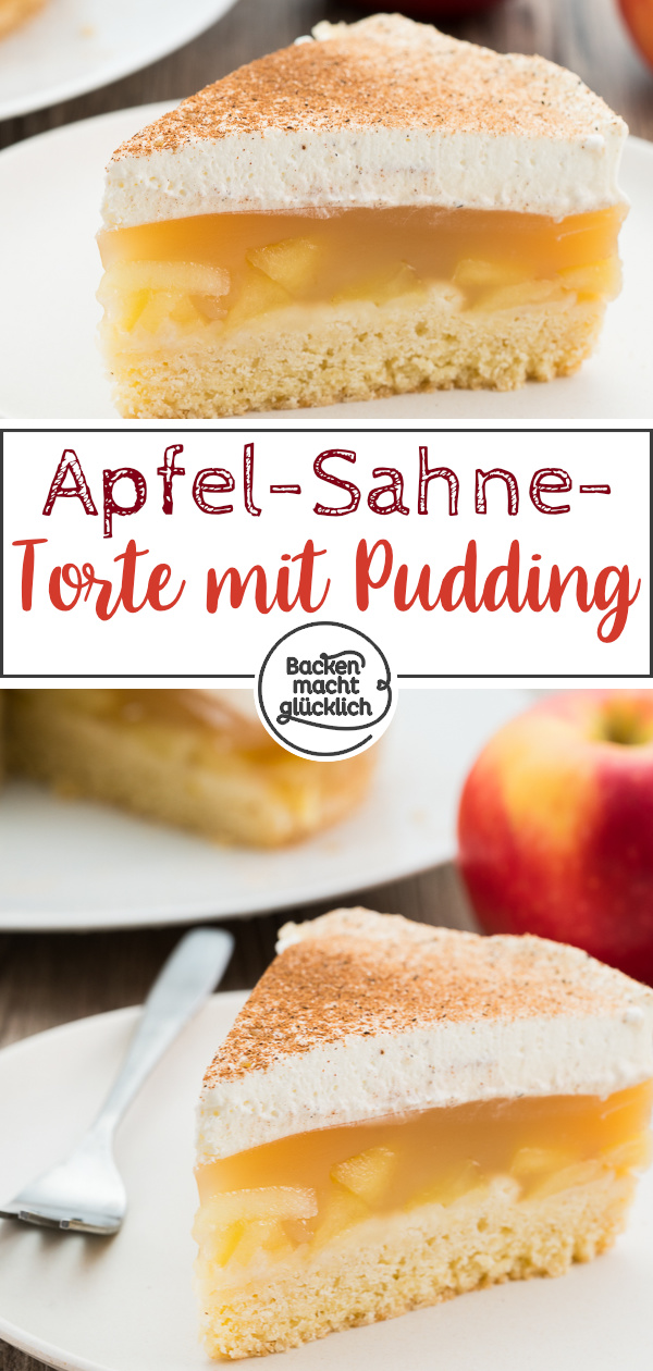 Die beste Apfel-Sahne-Torte mit Pudding und Mürbeteig: kommt garantiert gut an, ist superlecker & einfach zu machen!