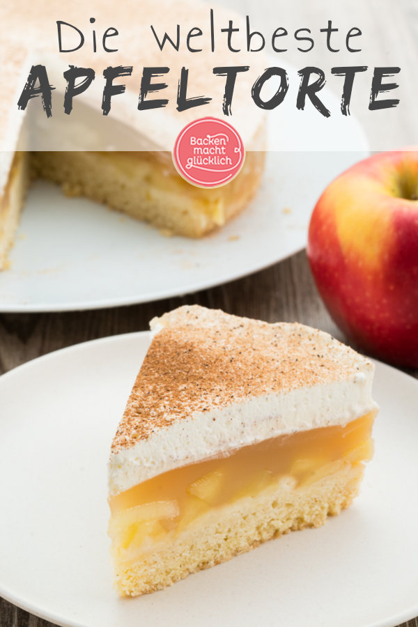 Die beste Apfel-Sahne-Torte mit Pudding und Mürbeteig: kommt garantiert gut an, ist superlecker & einfach zu machen!