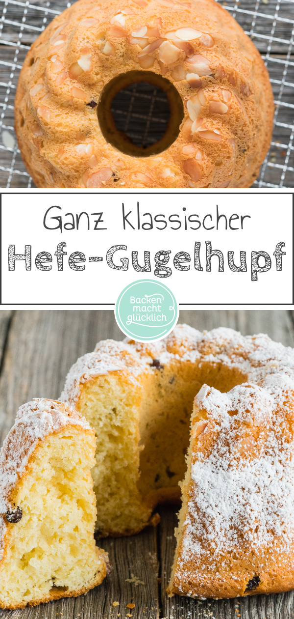 Ein Hoch auf den Klassiker! Omas Gugelhupf aus Hefeteig wird wunderbar saftig und flaumig. Mit und ohne Rosinen lecker