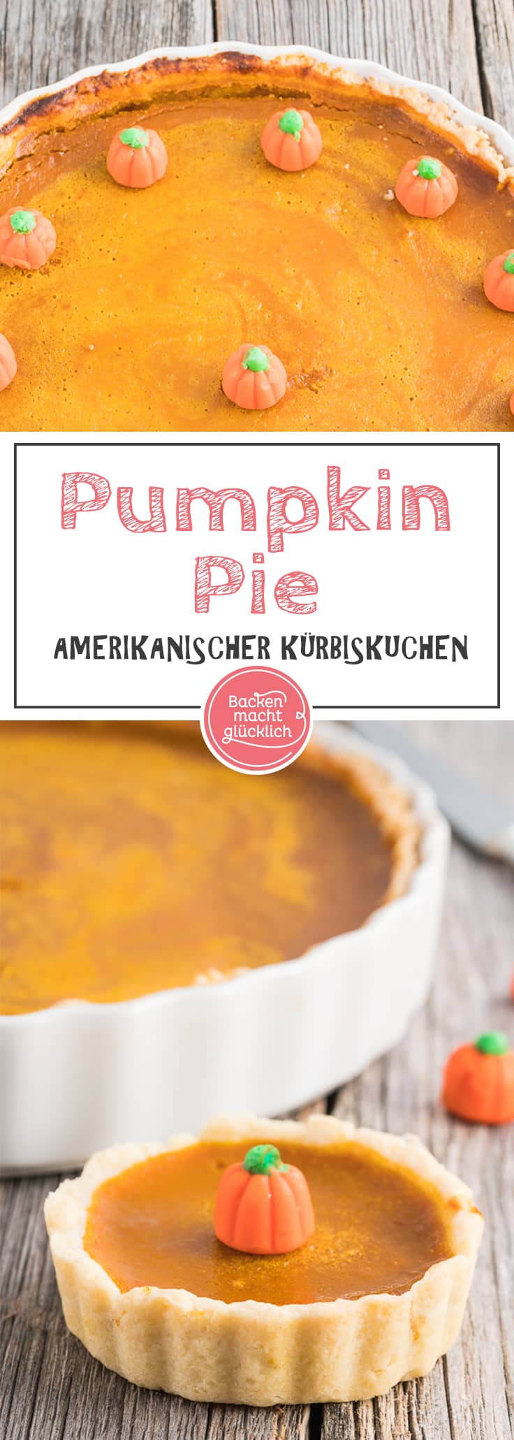 Lust auf einen original amerikanischen Pumpkin Pie? Der Kuchen mit Hokkaido Kürbis ist ein echter Klassiker und schmeckt super cremig und saftig. #kürbiskuchen #pumpkinpie #halloween #backenmachtglücklich
