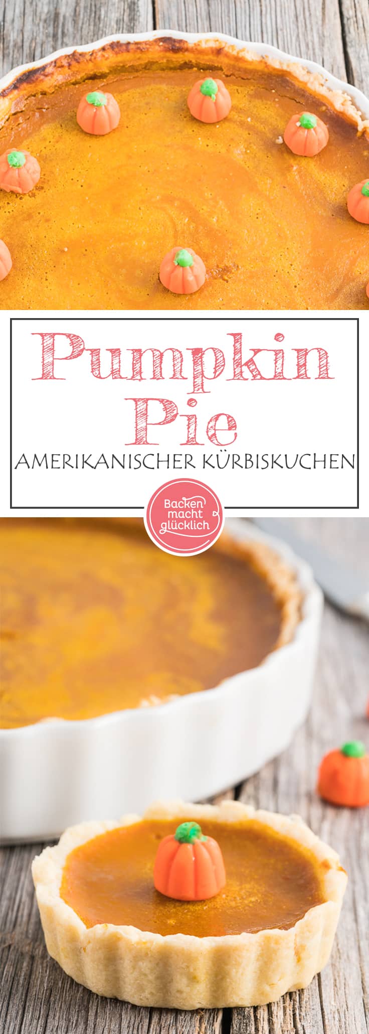 Lust auf einen original amerikanischen Pumpkin Pie? Der Kuchen mit Hokkaido Kürbis ist ein echter Klassiker und schmeckt super cremig und saftig. #kürbiskuchen #pumpkinpie #halloween #backenmachtglücklich