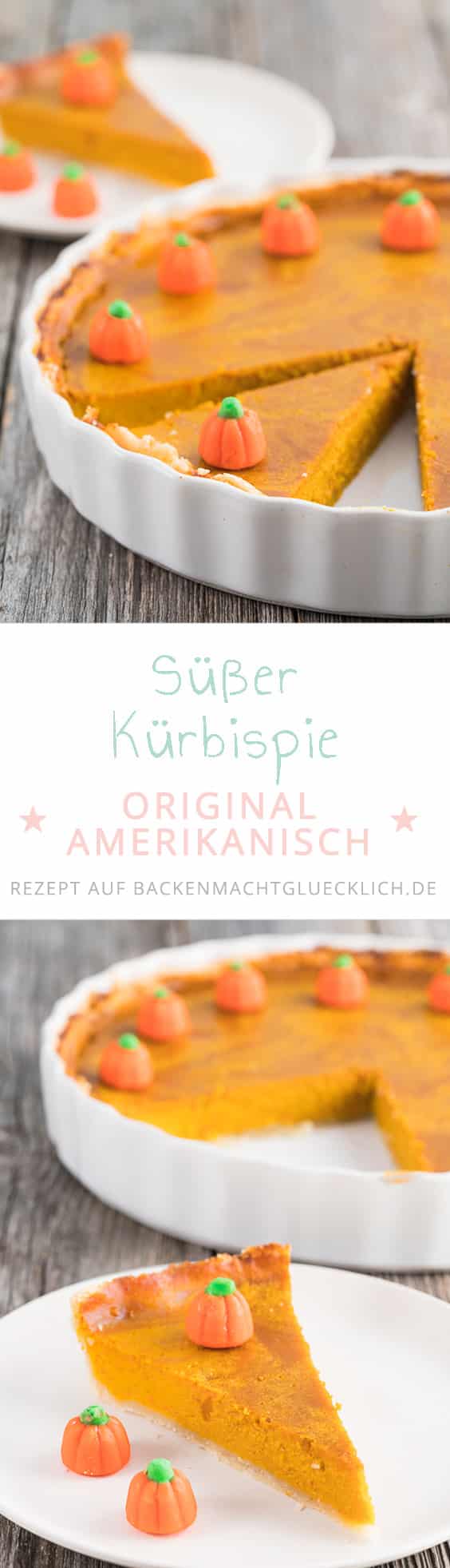 Lust auf einen original amerikanischen Pumpkin Pie? Der Kuchen mit Hokkaido Kürbis ist ein echter Klassiker und schmeckt super cremig und saftig. #kürbiskuchen #pumpkinpie #halloween #backenmachtglücklich