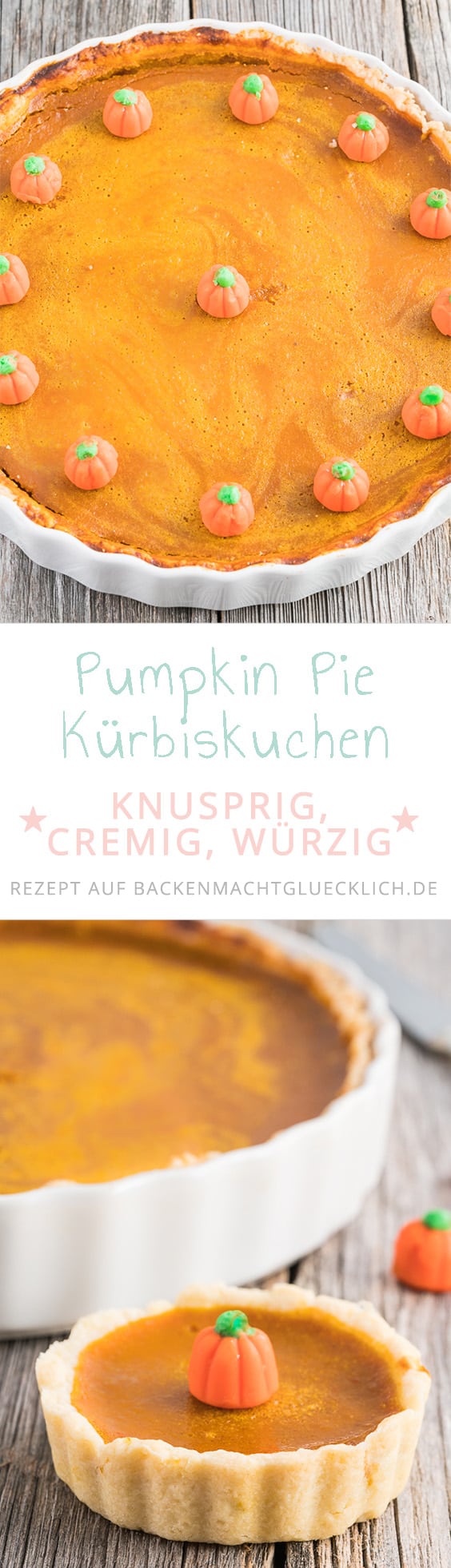 Lust auf einen original amerikanischen Pumpkin Pie? Der Kuchen mit Hokkaido Kürbis ist ein echter Klassiker und schmeckt super cremig und saftig. #kürbiskuchen #pumpkinpie #halloween #backenmachtglücklich