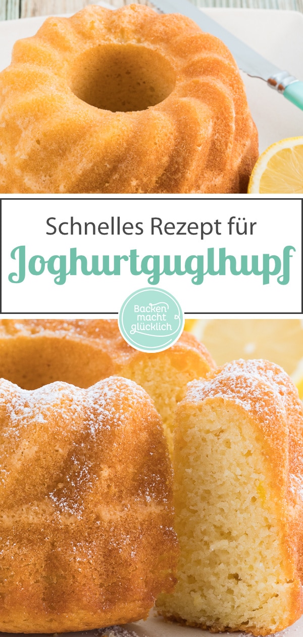 Saftiger Zitronen-Joghurt-Gugelhupf mit Öl. Schnell zubereitet und wunderbar flaumig. Ihr werdet begeistert sein!