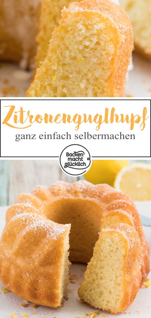 Saftiger Zitronen-Joghurt-Gugelhupf mit Öl. Schnell zubereitet und wunderbar flaumig. Ihr werdet begeistert sein!