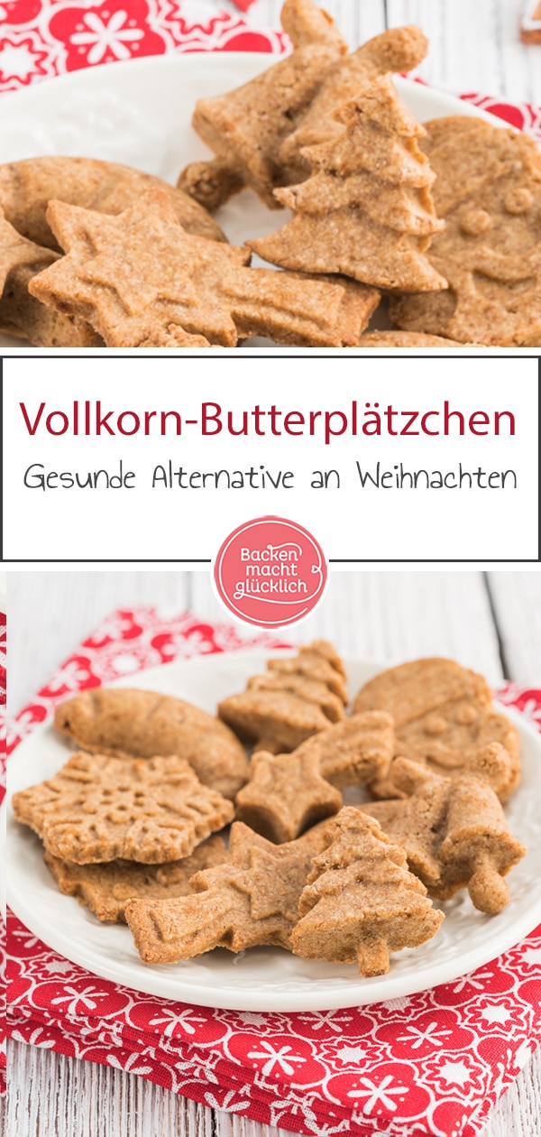 Leckere, gesunde Plätzchen mit nur 3 Zutaten: Die Kekse mit Vollkornmehl, Kokosblütenzucker und Butter sind super schnell, einfach und super schmackhaft. So macht Weihnachten auch gesund Spaß!