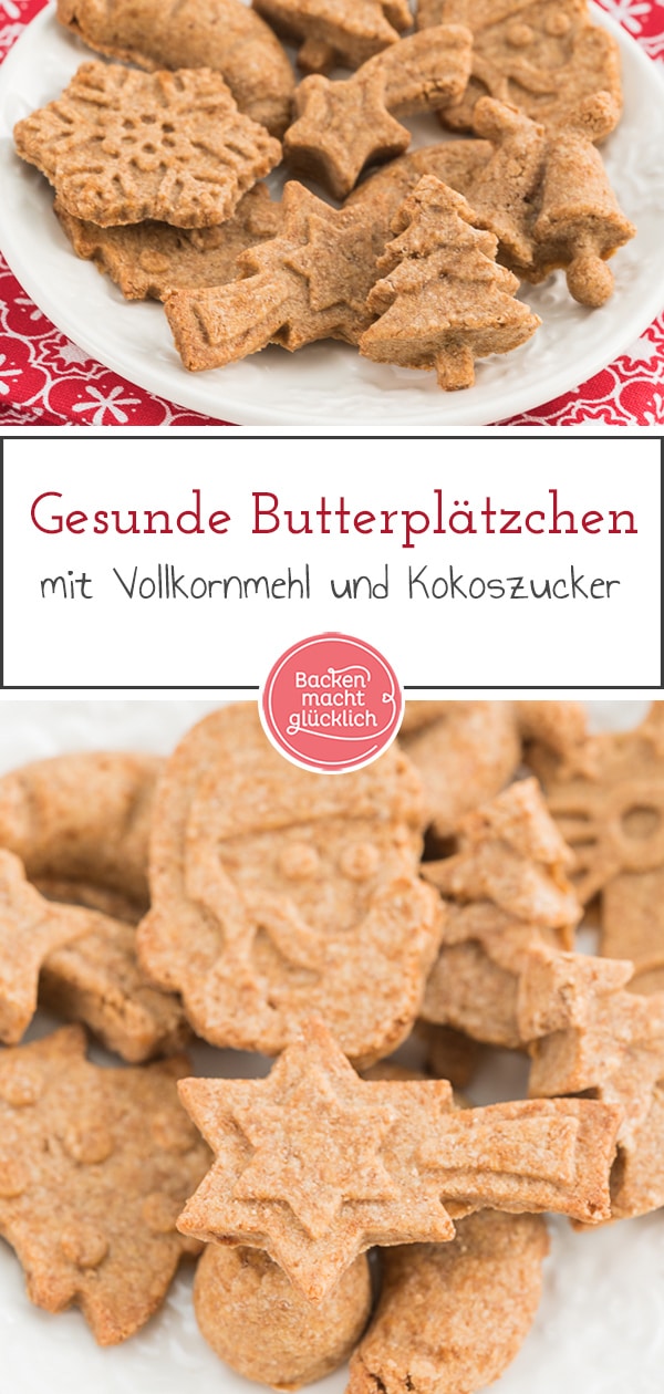 Leckere, gesunde Plätzchen mit nur 3 Zutaten: Die Kekse mit Vollkornmehl, Kokosblütenzucker und Butter sind super schnell, einfach und super schmackhaft. So macht Weihnachten auch gesund Spaß!