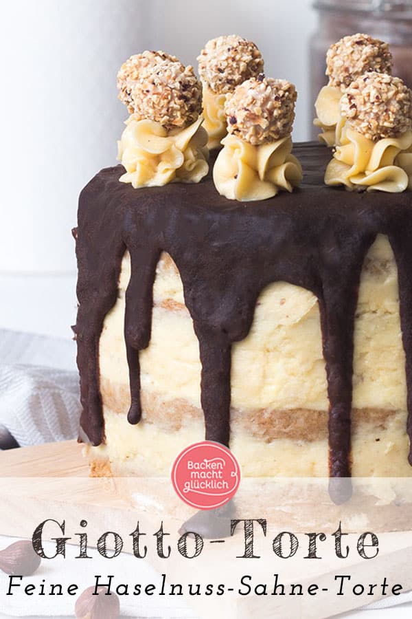 Diese kleine Giotto-Torte ist eine besonders feine Haselnusstorte mit Buttercreme, Sahne und Gebäckkugeln. Die Giotto-Torte ist genau das richtige für festliche Momente – ein kleiner Haselnusstraum.