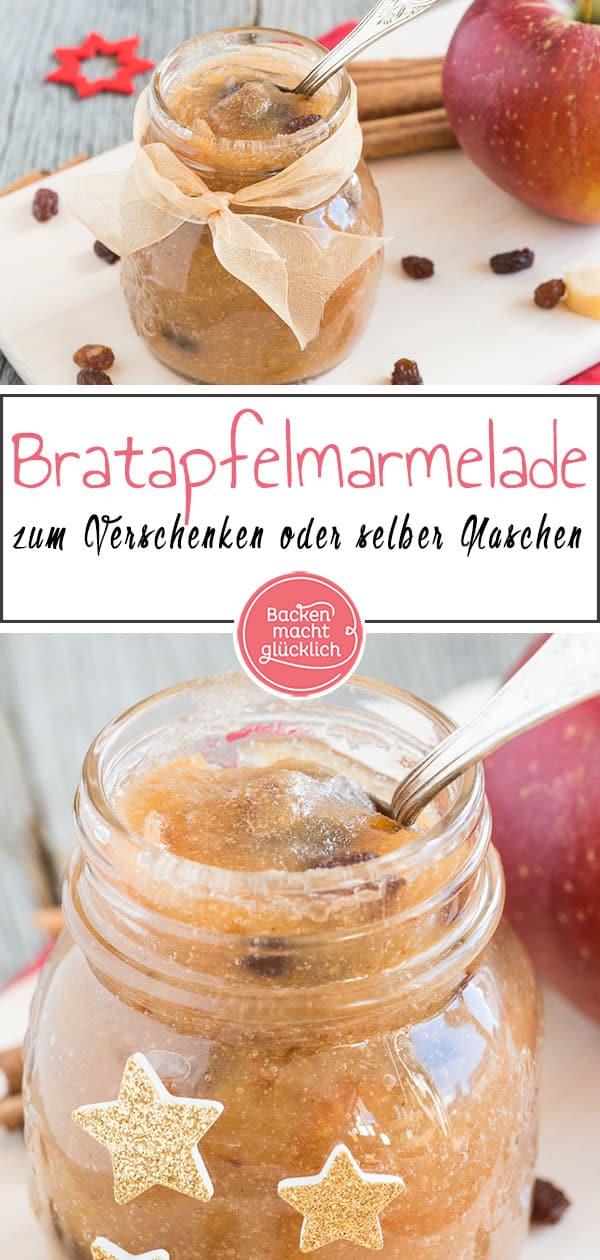 In dieser Bratapfelmarmelade stecken gebackene Äpfel, Zimt, Rosinen und Marzipan – für mich die perfekte winterliche Kombination aus Zutaten. Die Bratapfelmarmelade ist nicht nur ein köstliches Last-Minute-Geschenk aus der Küche, sondern nach den Feiertagen auch eine tolle Möglichkeit, Reste aus der Weihnachtsbäckerei zu verwerten.